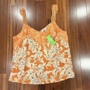Sam Edelman Lace Cami Orange Floral Camisole Tank Top Spaghetti New Size Large